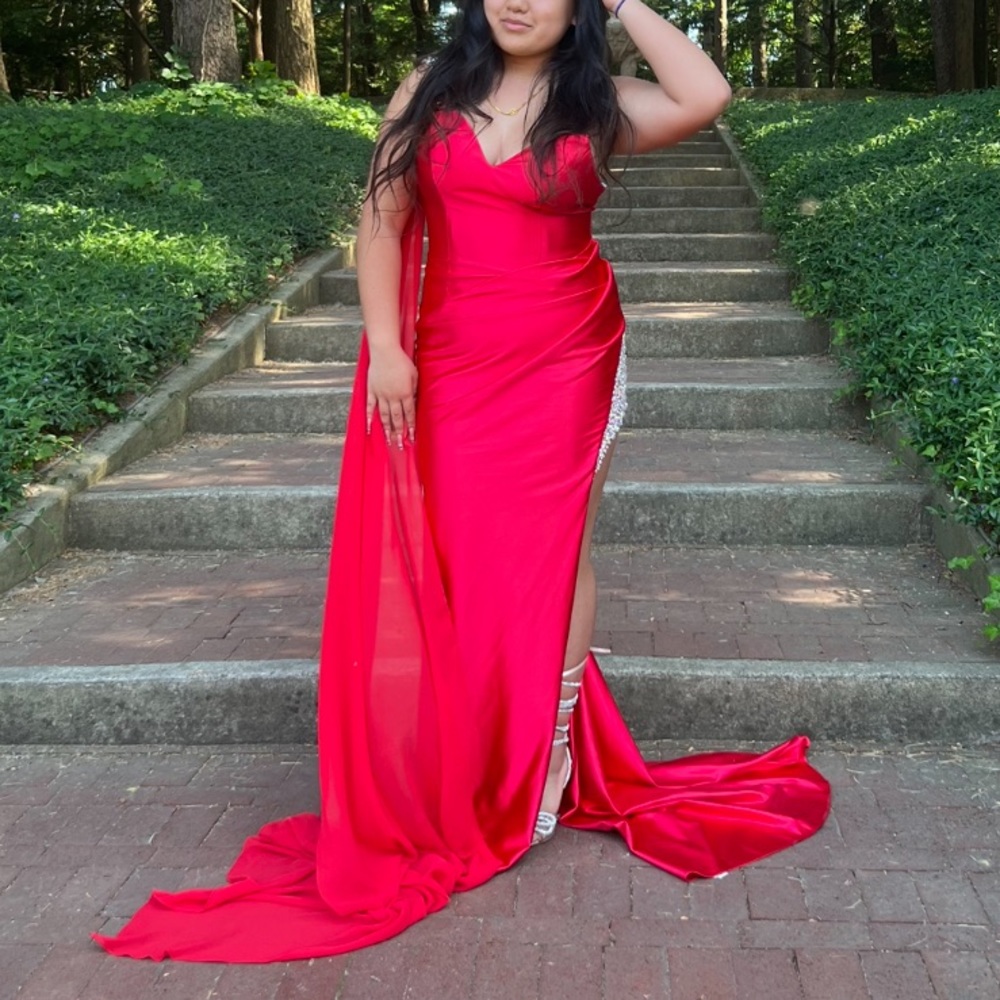 house of wu red rhinestone prom dress